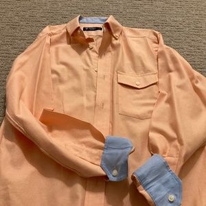 Light orange button down with blue cuffs and constrasts